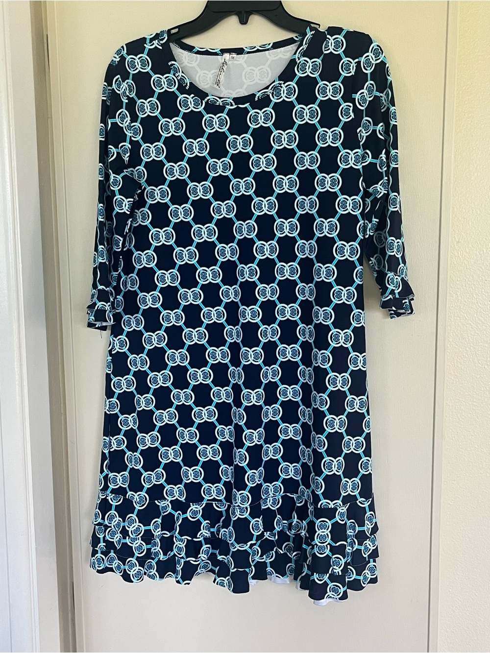 Lulu-B Navy and Aqua Chain-Link One-Piece Dress